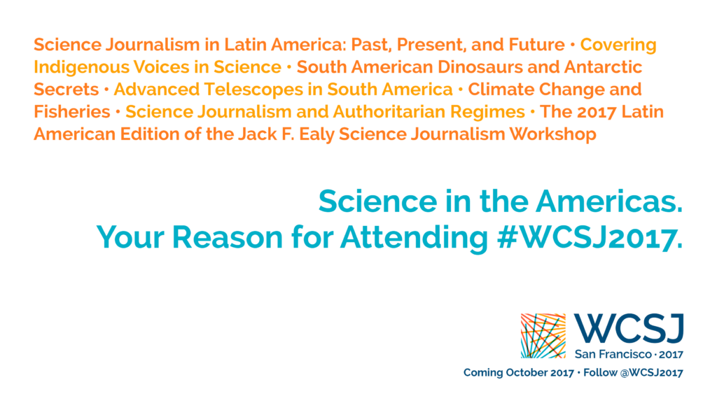 Part of the "Identity" campaign promoting the 10th World Conference of Science Journalists (WCSJ 2017). Designed by Ben Young Landis and Kelly Tyrrell.