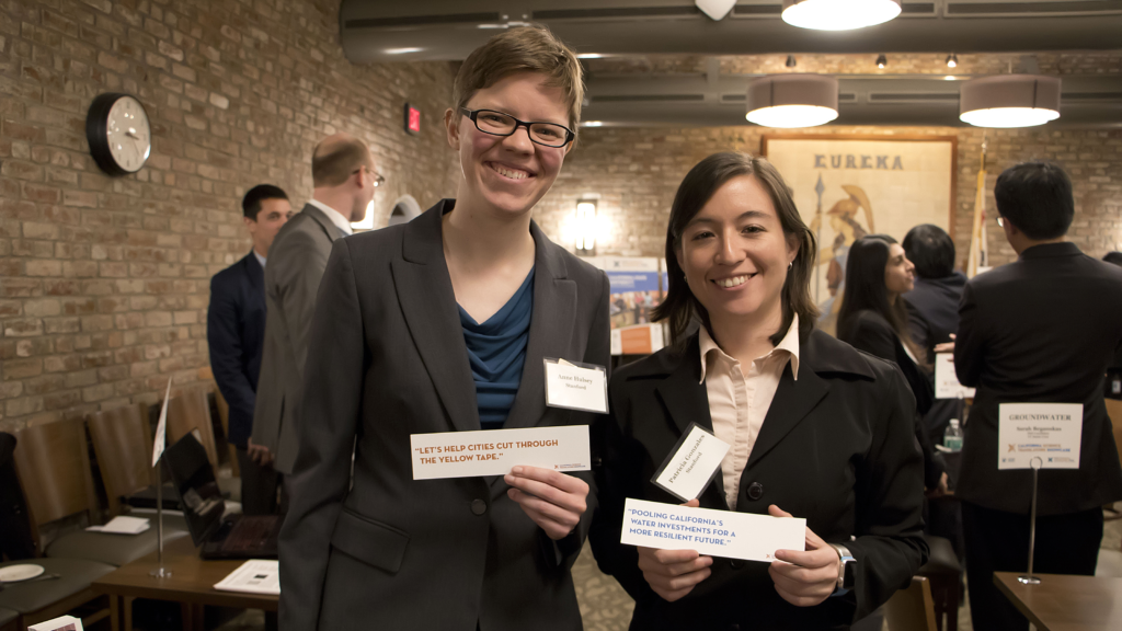 The California Council on Science and Technology (CCST) hosted the inaugural California Science Translators Showcase on Tuesday, February 20, 2018 in the Eureka Room in the California State Captiol. Organized with the support of Assemblymember Jose Medina (D-Riverside), the program recruited and trained 15 graduate students and postdocs from UC, Cal State, Stanford, and Caltech campus to communicate their research to state policymakers and staff. CCST Science Translators Anne Hulsey (left) and Patricia Gonzales represented Stanford University, one of CCST's State Sustaining Institutions.