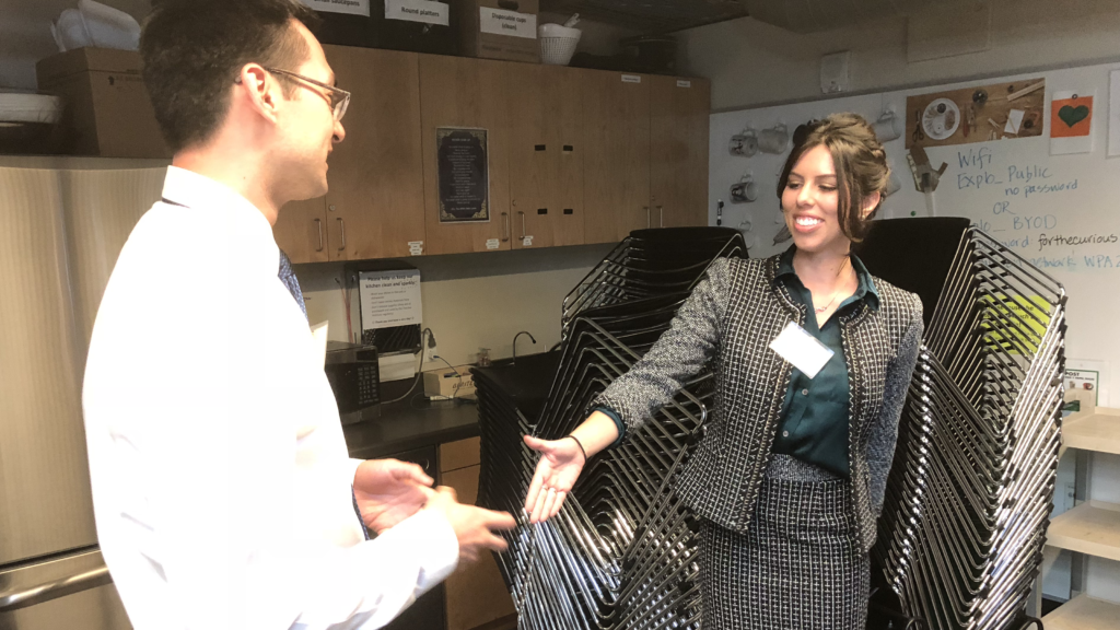 CCST Climate Science Translators Phillippe Phanivong (UC Berkeley) and Sarah Klopatek (UC Davis) role play in a mock networking session during the program orientation at the Exploratorium in San Francisco.  The California Council on Science and Technology (CCST) hosted the CCST Climate Science Translators Showcase on Tuesday, September 11, 2018 at the Exploratorium as an Affiliate Event of the historic Global Climate Action Summit in San Francisco — held during the "Celebration of Science and Education" reception hosted by the Governor's Office of Planning and Research (OPR), CCST, the Gordon and Betty Moore Foundation, CalEPA, and Ten Strands. The #CCSTShowcase recruited and trained 12 graduate students and postdocs from California universities and research institutions to communicate their climate-related research to policy leaders, staff, and other Summit delegates.